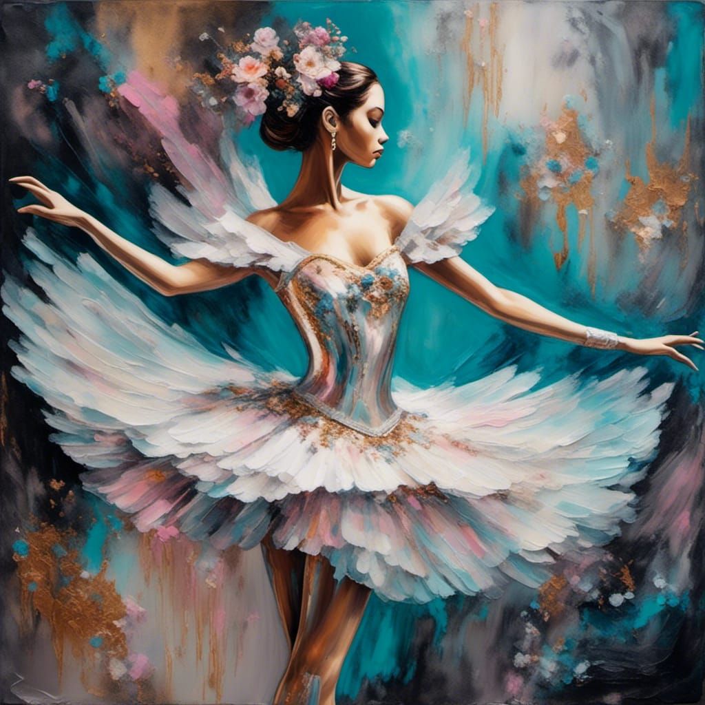 Holographic Ballerina's Retrowave Oasis in Steampunk Style