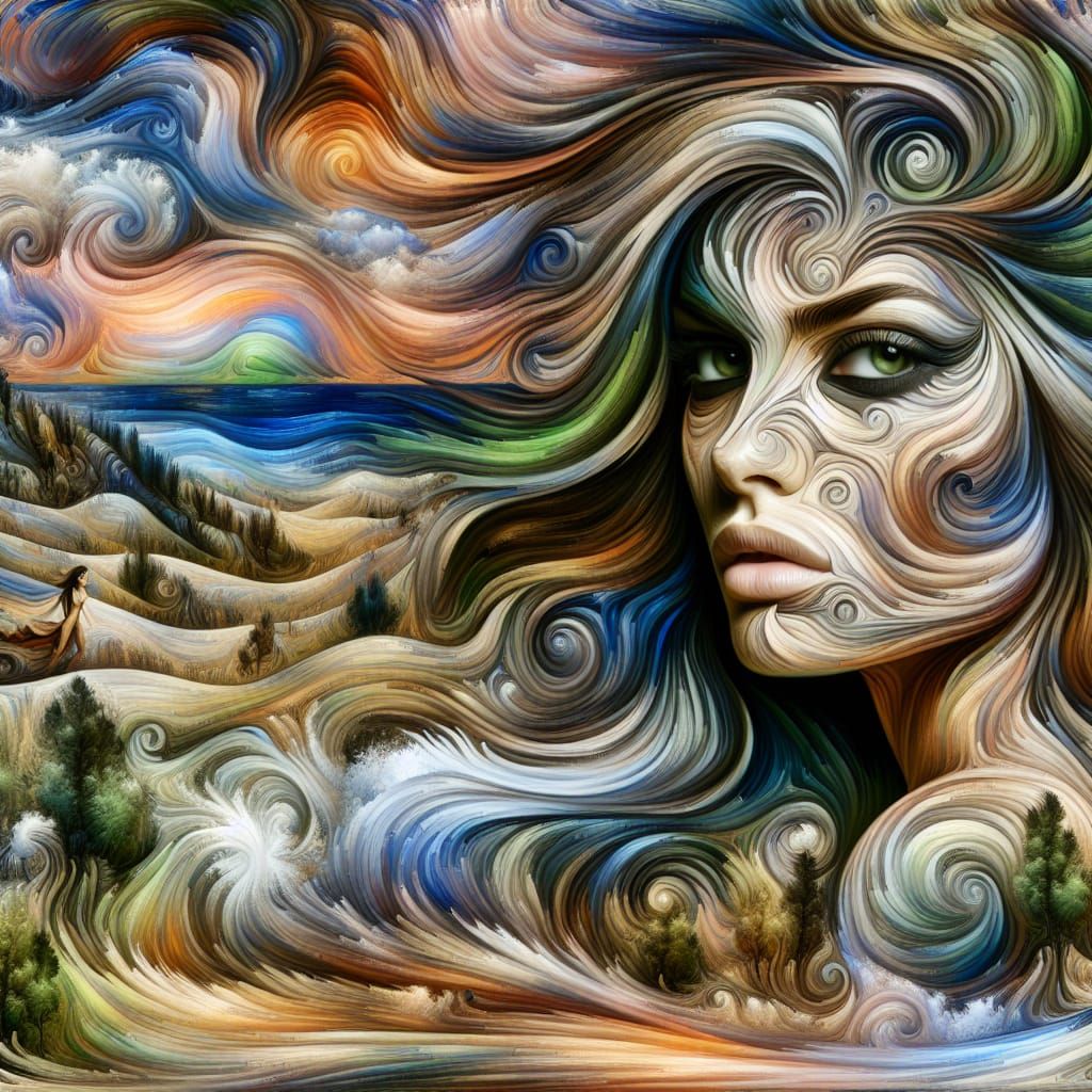 Provocative Woman in Surreal Natural Landscape