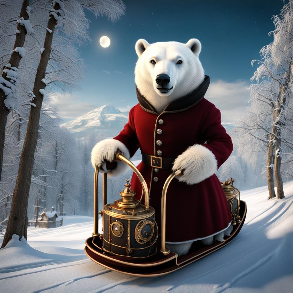 Polar bear on Steampunk sledge