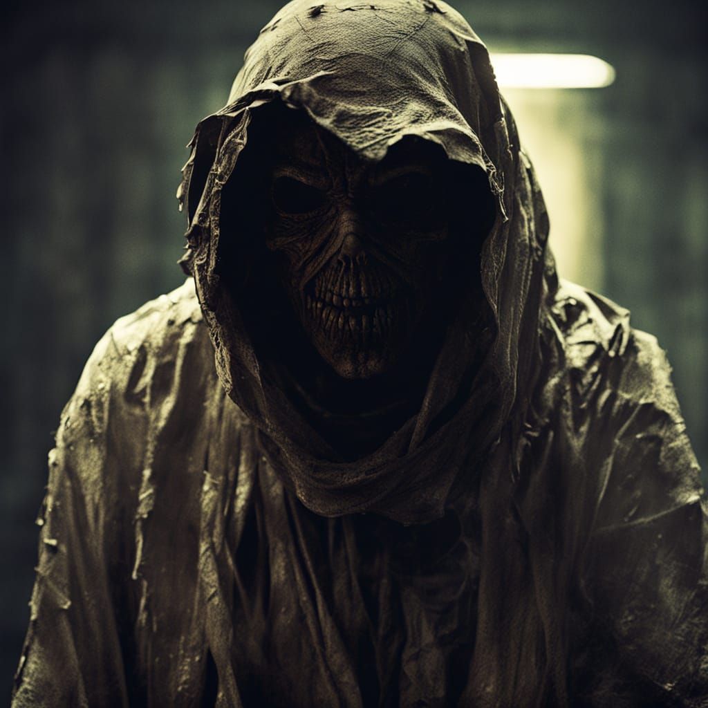 Mummified Creature in Abandoned Hospital: Horror Film Still