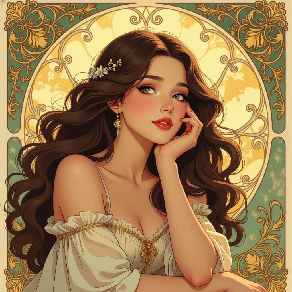 Elegant Woman in Art Nouveau Style
