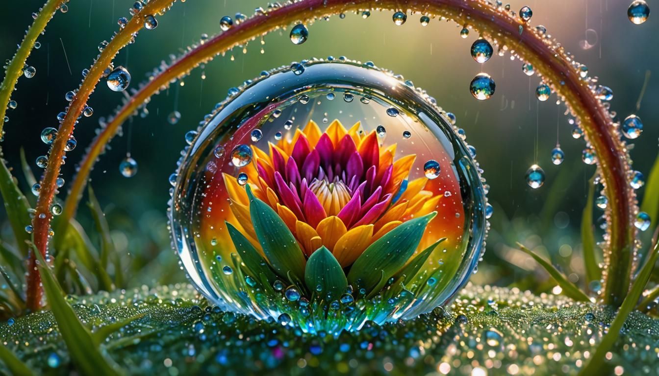 a flower inside a huge dew drop of Dew, s5