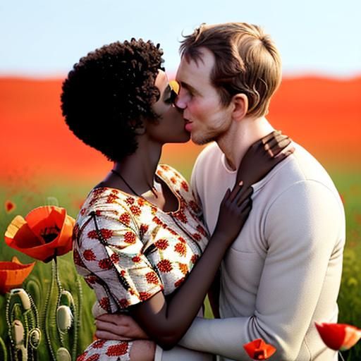 Romantic Kiss in Poppy Field