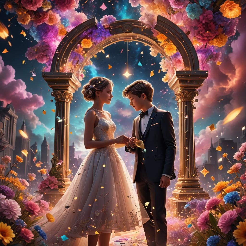 Futuristic Hourglass: A Love Story in Neon Stars