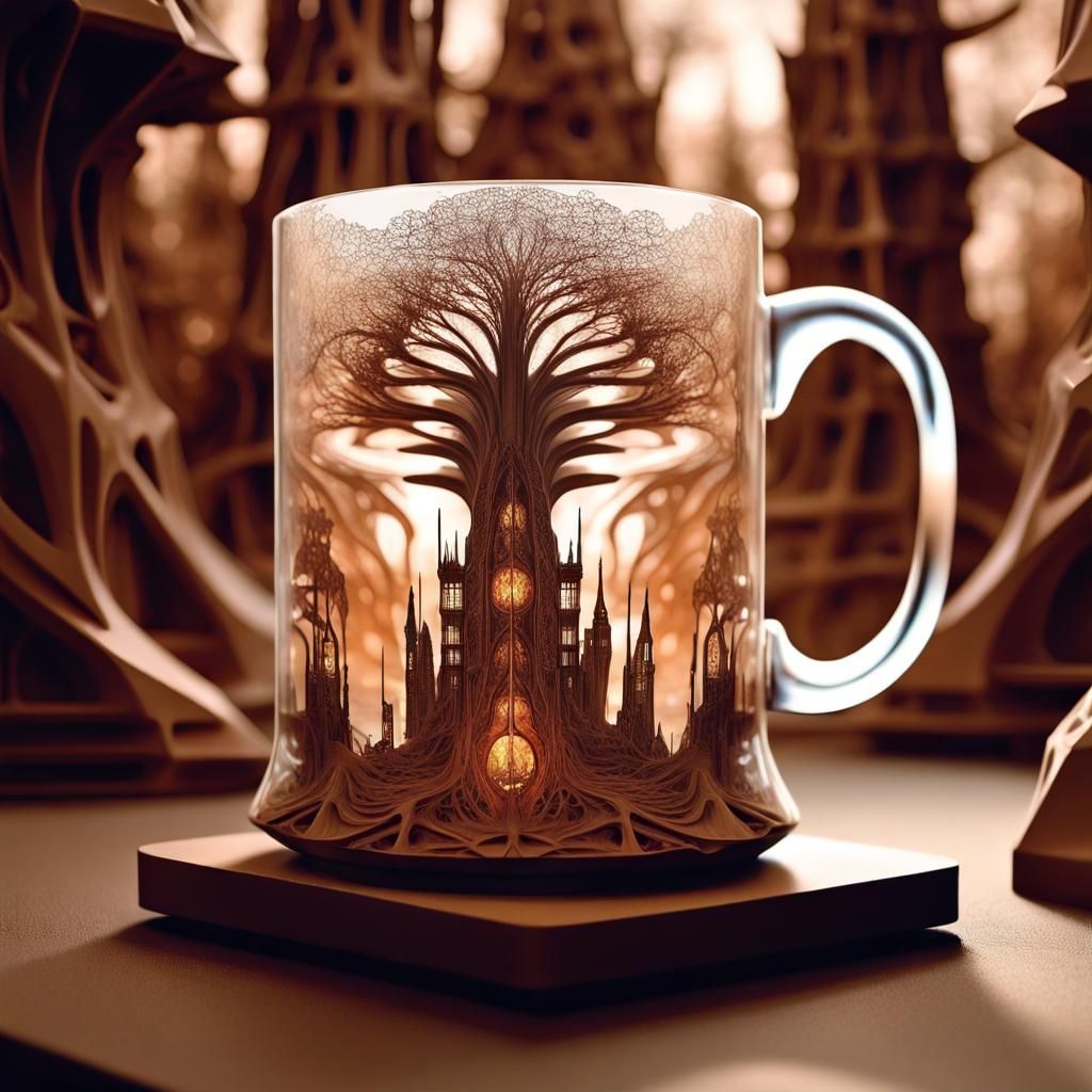 Surreal Fractal Beer Mug in Cosmic Landscape