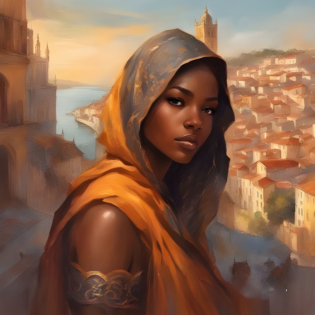 Beautiful Black Girl Portrait in Ink Style