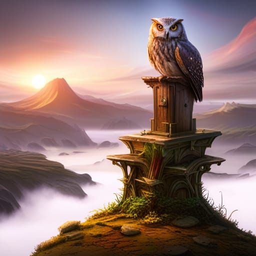Wise Owl on Watch: Detailed Fantasy Matte Painting