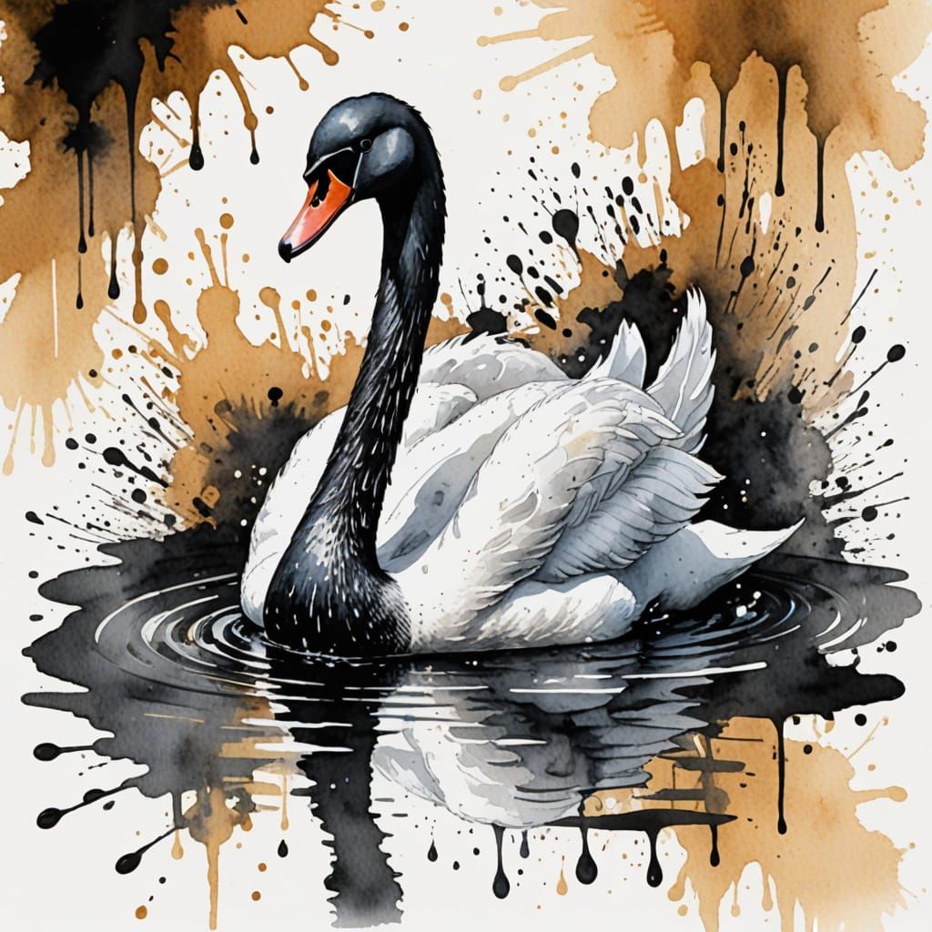 Elegant Swan Ink Illustration in Watercolor Style