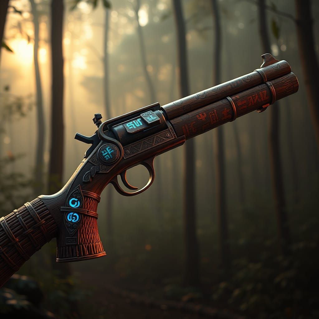Mystical Bamboo Gun with Glowing Runes