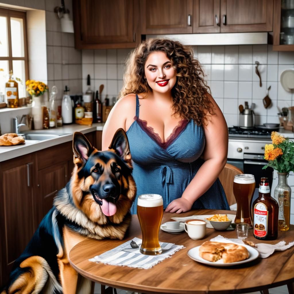 Attractive Plus Size Woman with German Shepherd