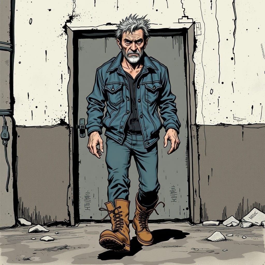 Disgruntled Worker Leaving Factory, Steadman Style