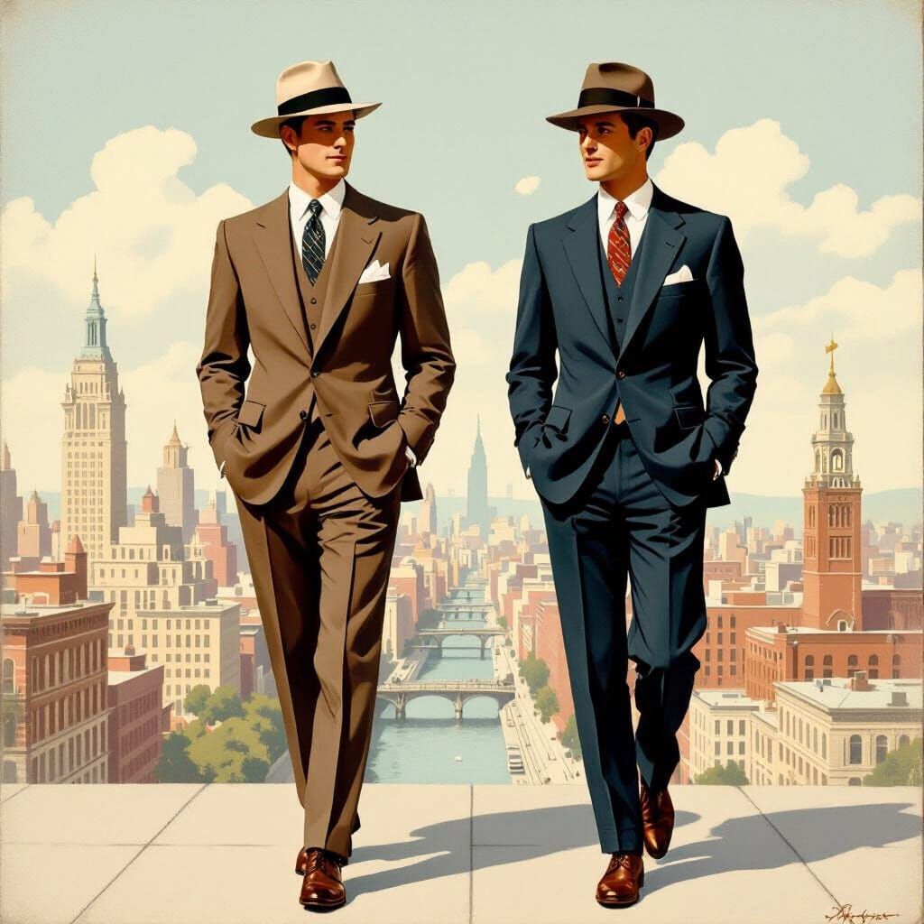 Men's 1950s Fashion in Classic Illustration Style