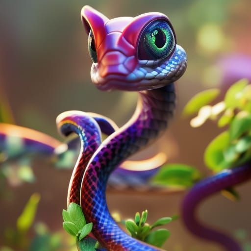 Adorable Chibi Snake in Vibrant Digital Art