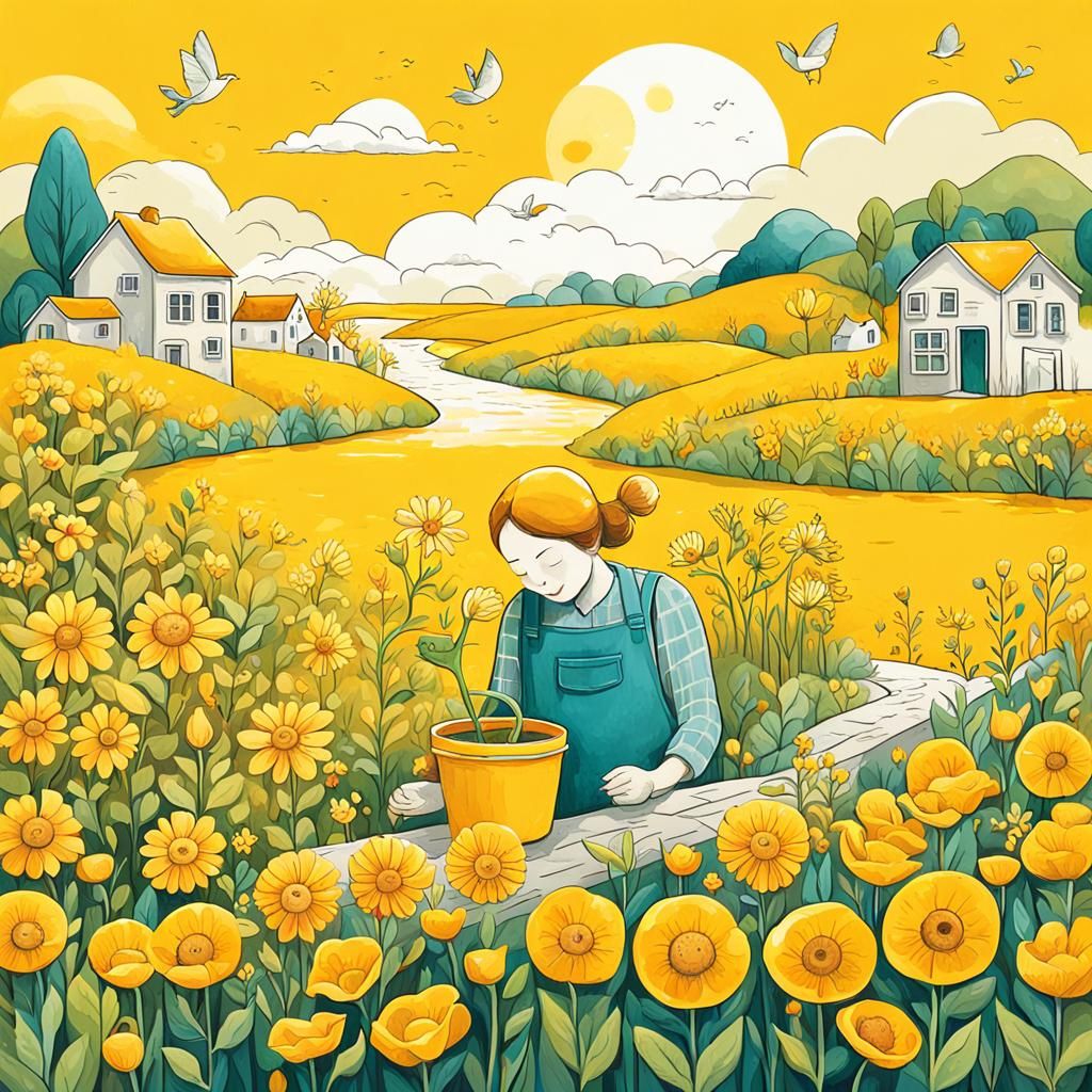 Cheerful Yellow Landscape in Detailed Matte Painting