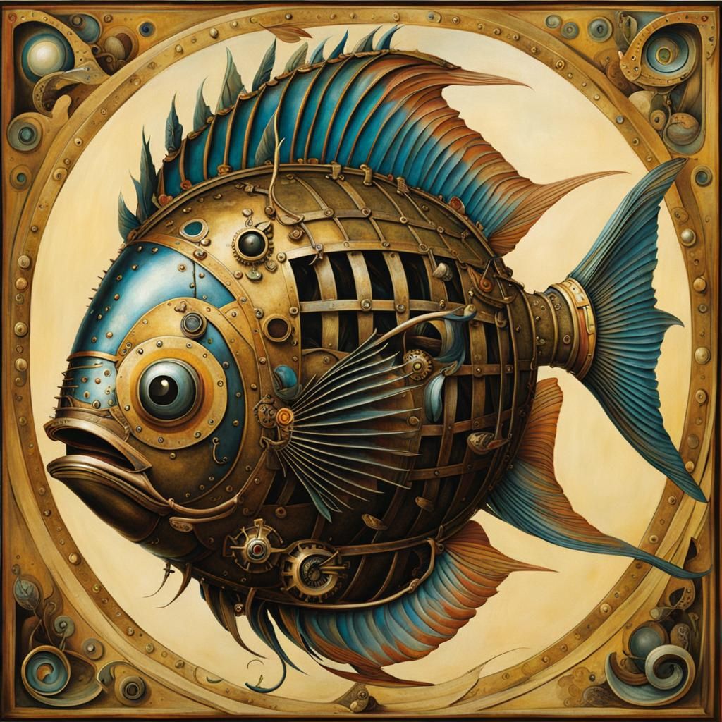 Surreal Steampunk Fish Armor Inspired by Bosch and Dali