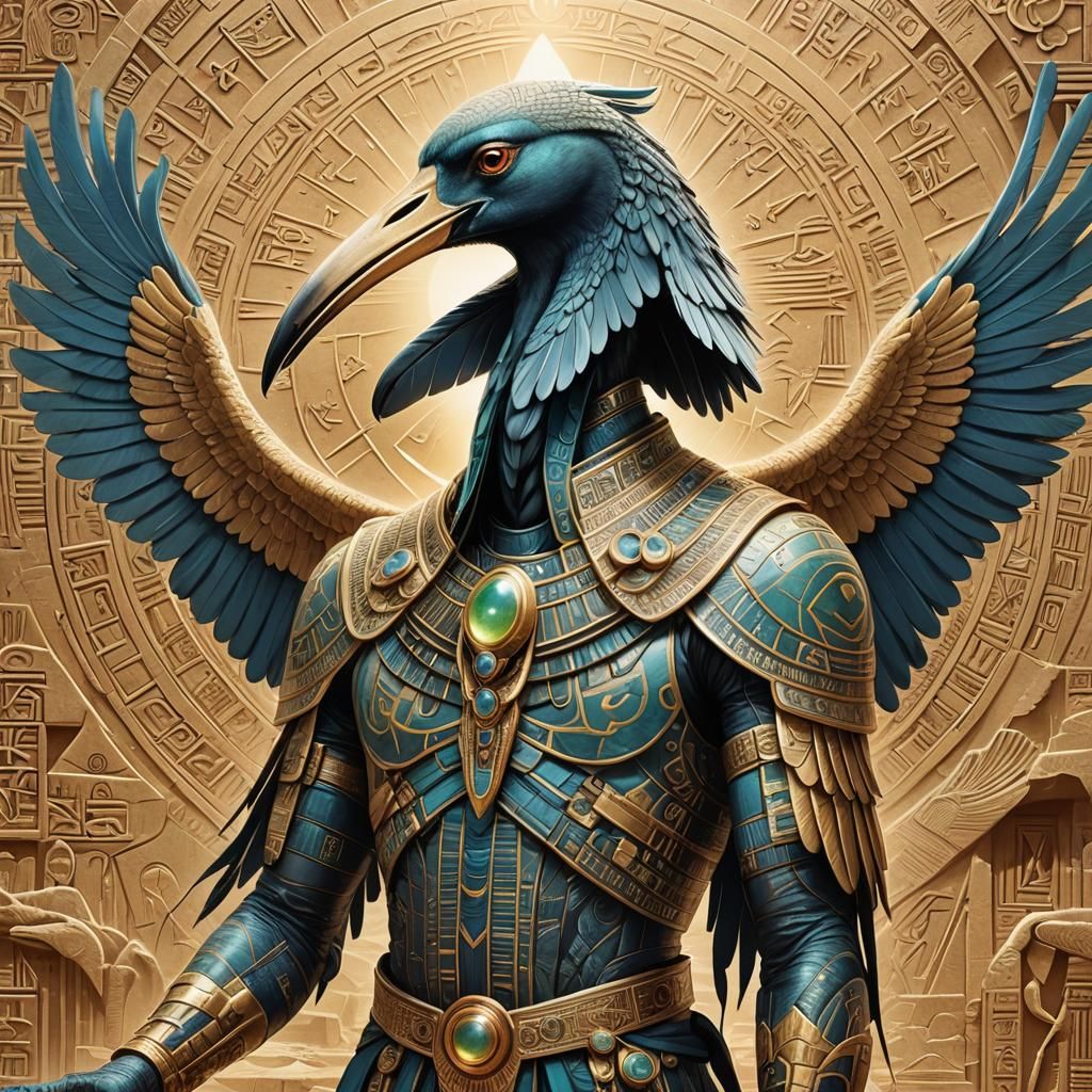 Thoth Ibis Landing on Ra in Surreal Style