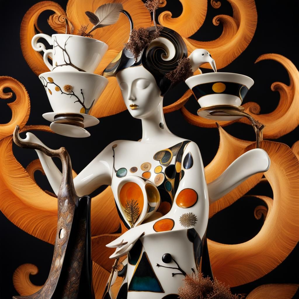 Surreal Ceramic Tea Set in Grayscale