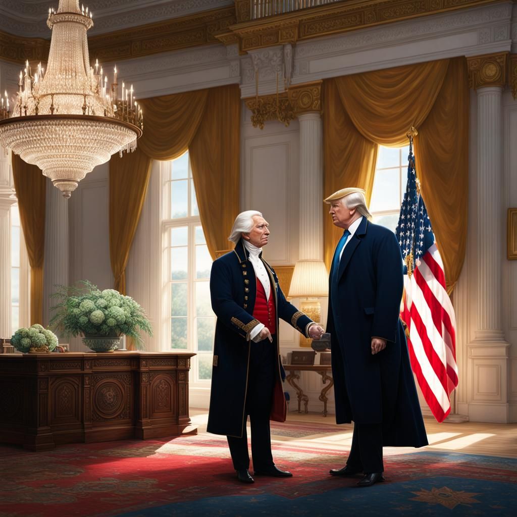 Washington and Trump in White House, Detailed Portrait