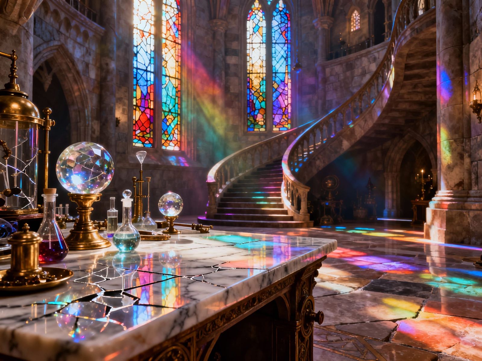 Wizard's Tower Illuminated by Stained Glass Light