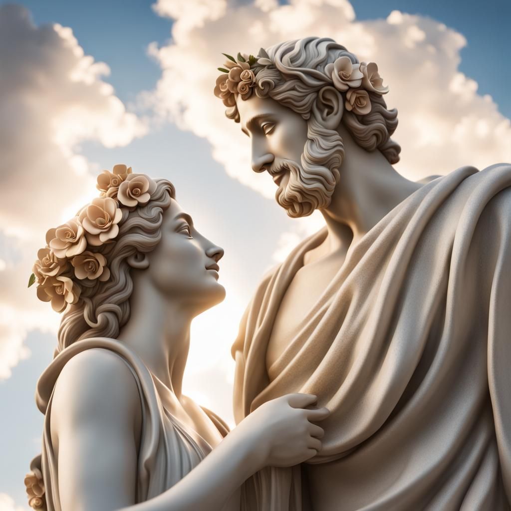 Classical Sculpture of Loving Couple in the Clouds