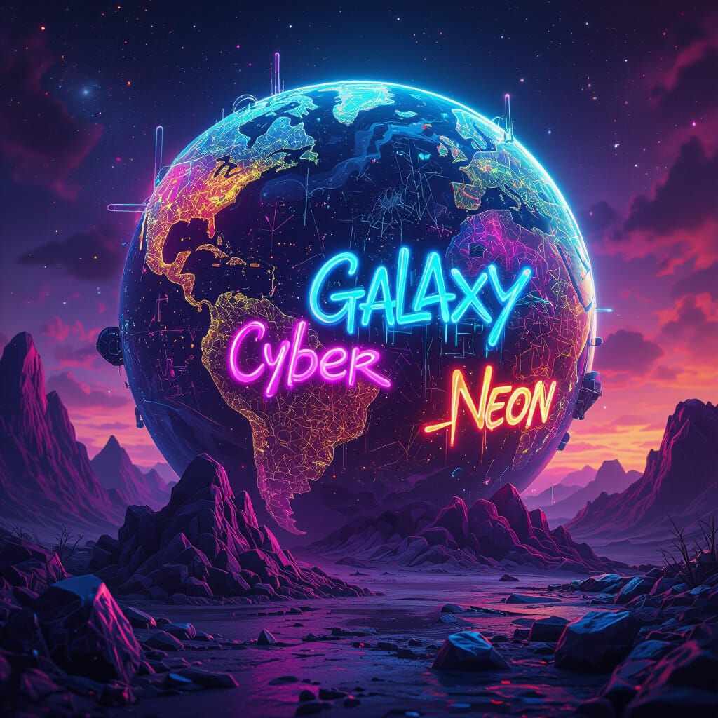 Crystal Planet with Cyber Neon Graffiti