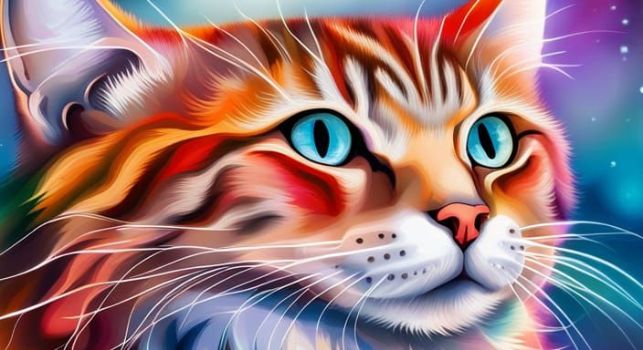 Colorful Norwegian Forest Cat in Vapor Style