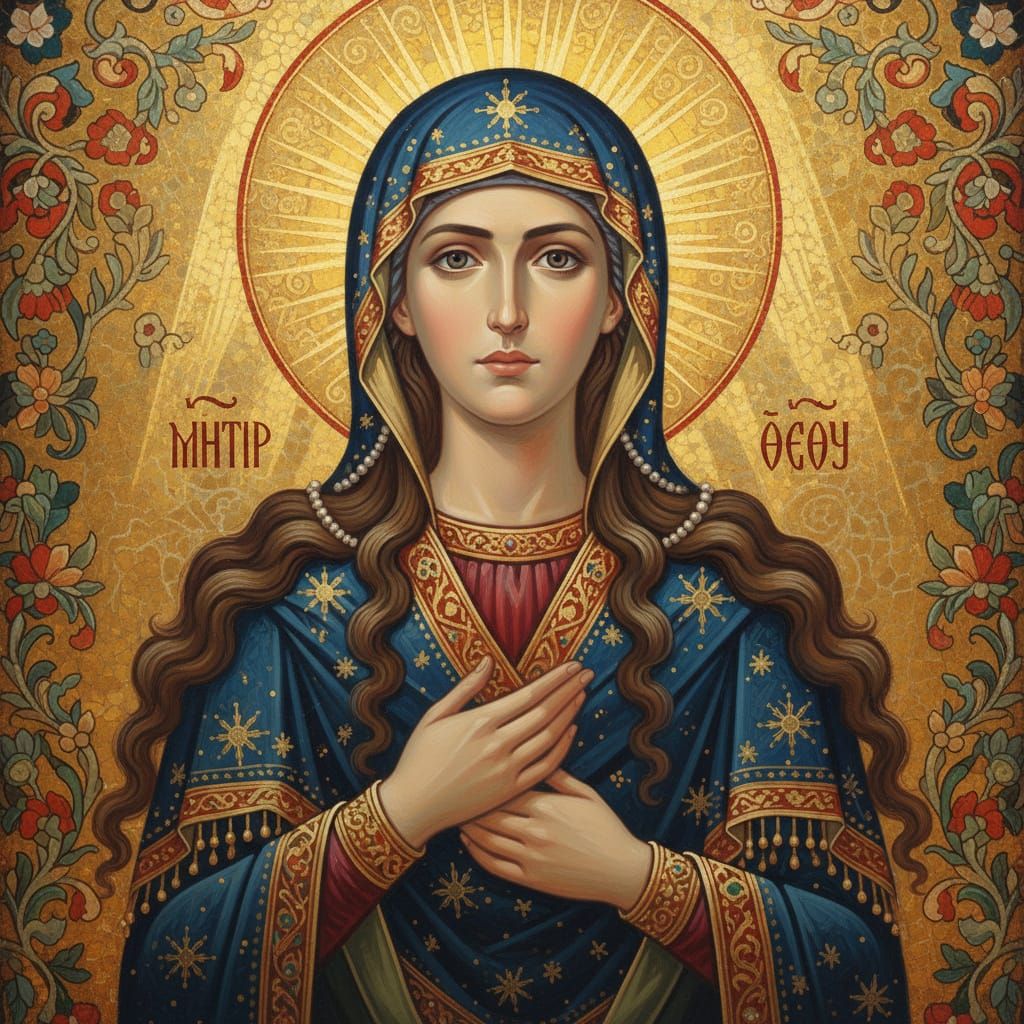 Eastern Orthodox Icon of The Virgin Mary, Angelic Portrait