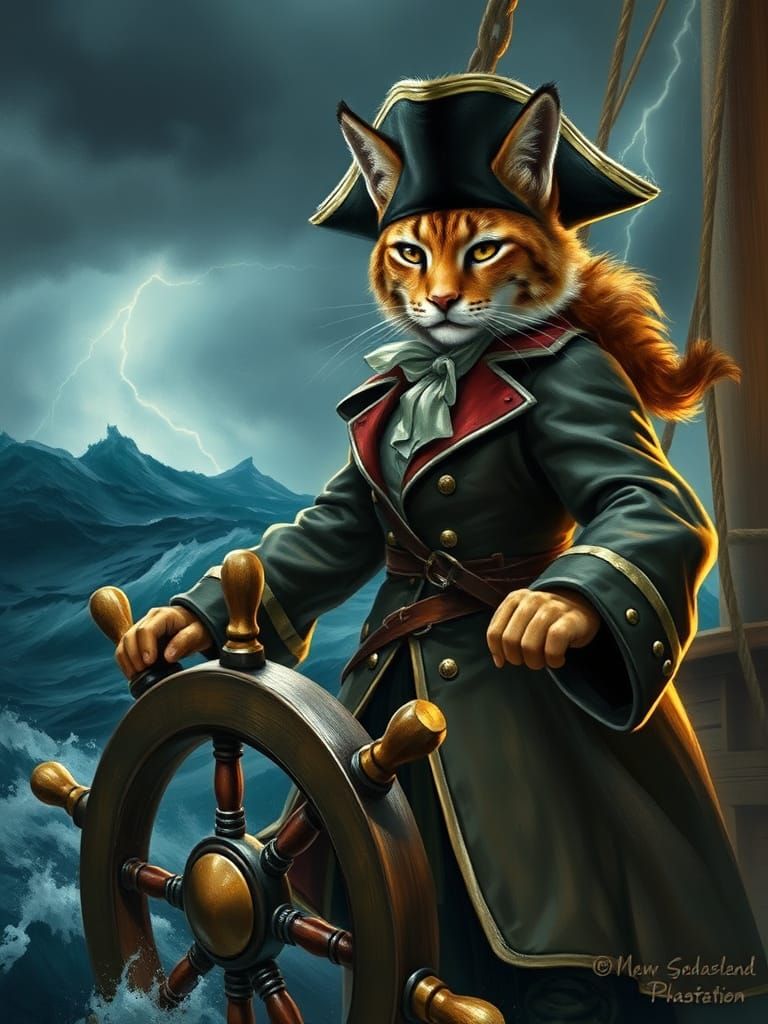 Lynx Captain at Helm in Painterly Maritime Style