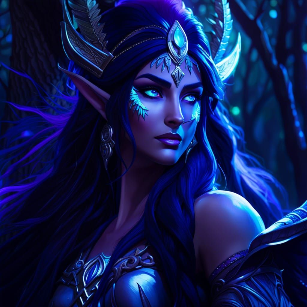 Majestic Night Elf Tyrande in Moonlit Forest