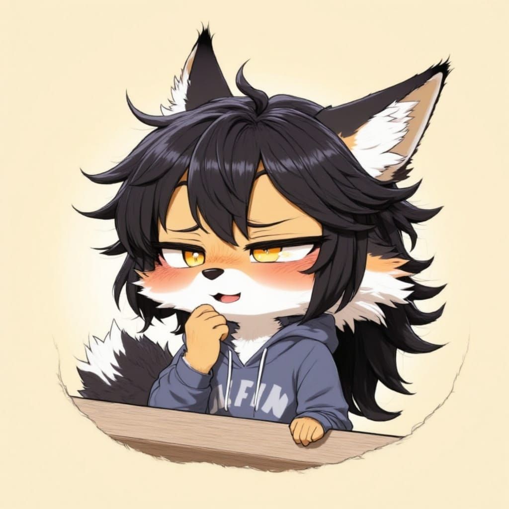 Confused Furry Emoji Design with Big Chibi Head