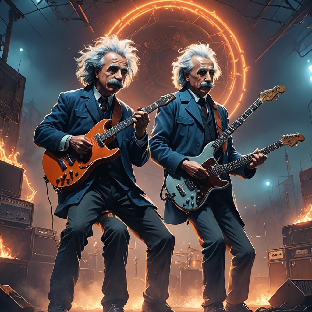 Einstein and Tesla Rock Out on Stage