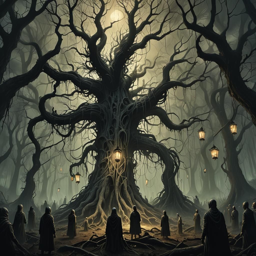Students Enslaved in Mystical Forest: Surreal Concept Art