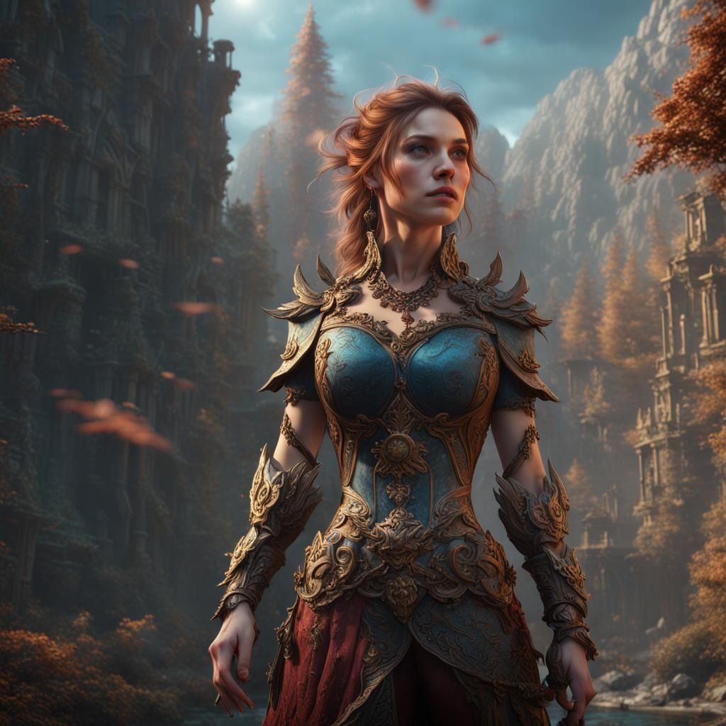 Fantasy Female Warrior in Canyon Landscape