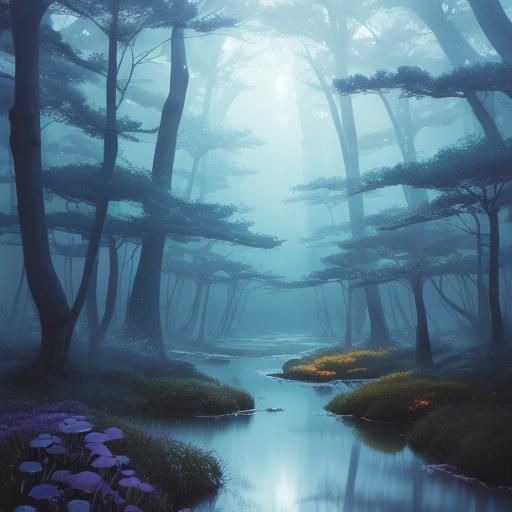 Halloween Anime Girl in Haunted Forest: Liquid Illustration