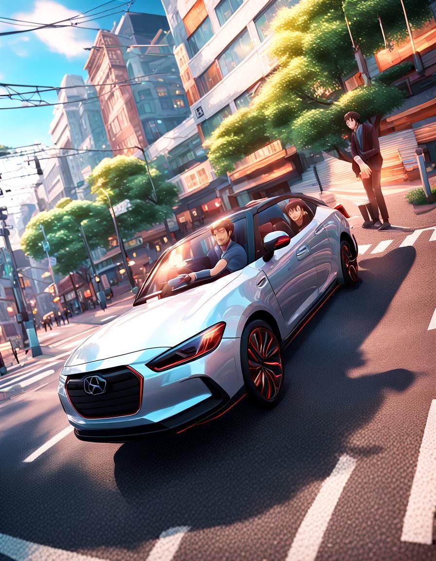 Smiling Man in Car: 3D Anime Art