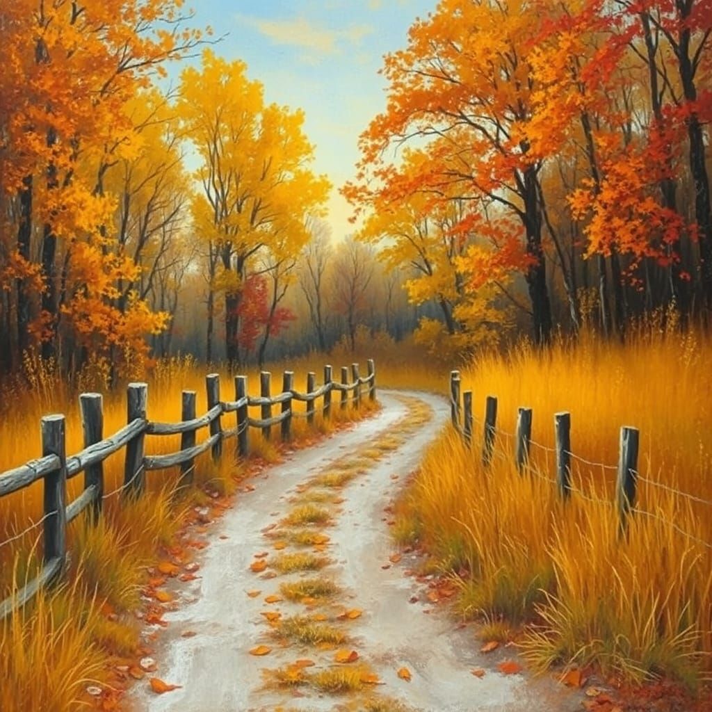 Autumn Forest Path in Impressionist Style