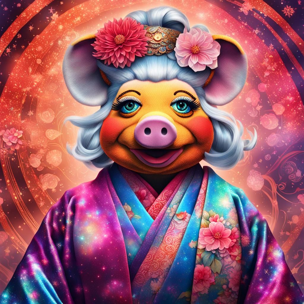 Miss Piggy as Geisha in Cosmic Illustration