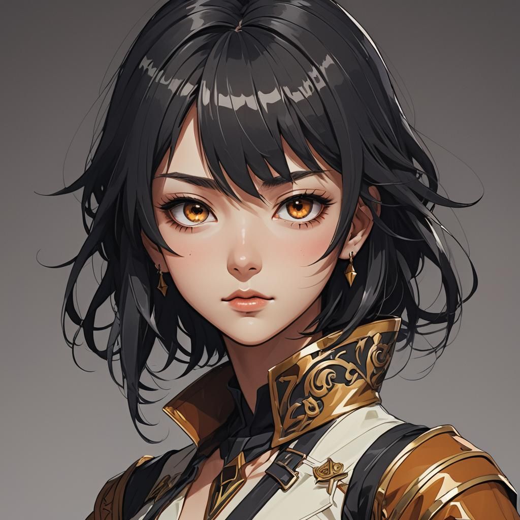 Anime Portrait of Woman with Short Black Hair