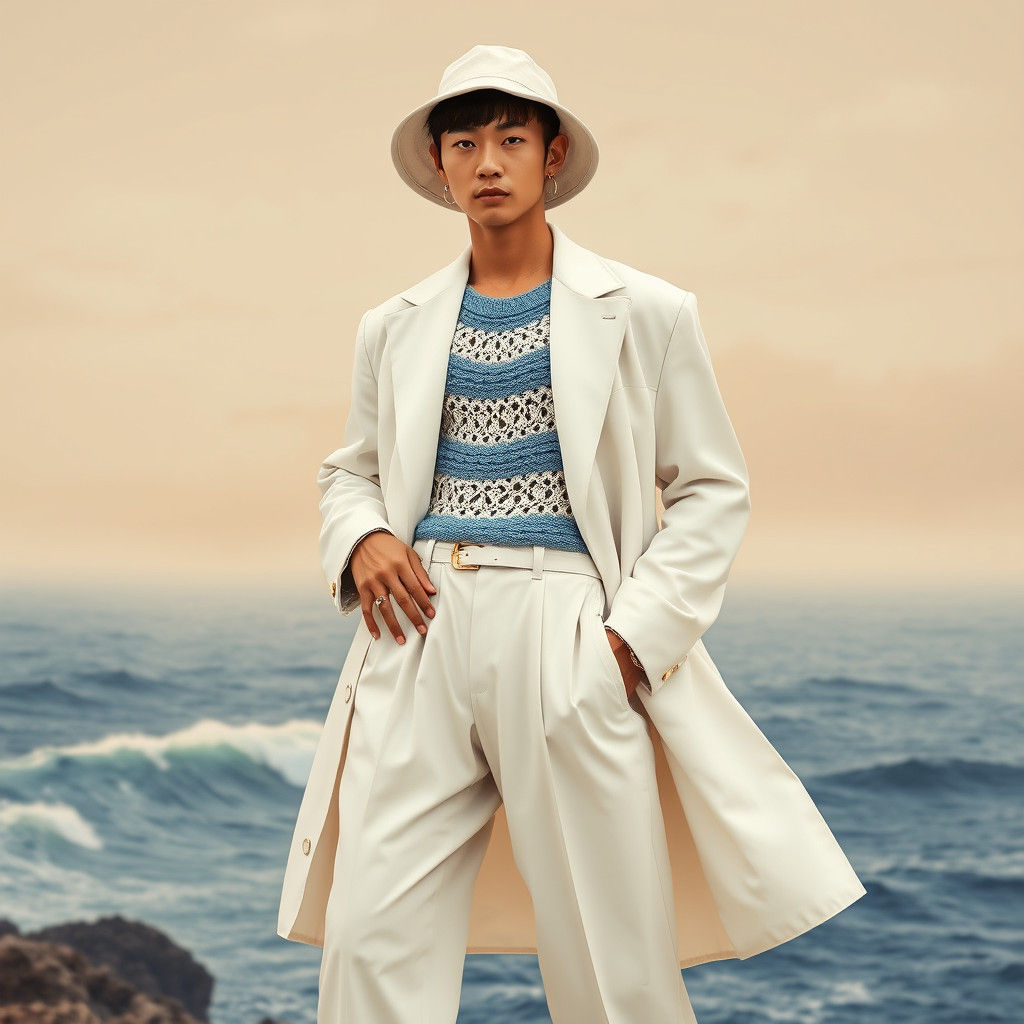 Korean Model in Avant-Garde White Summer Outfit