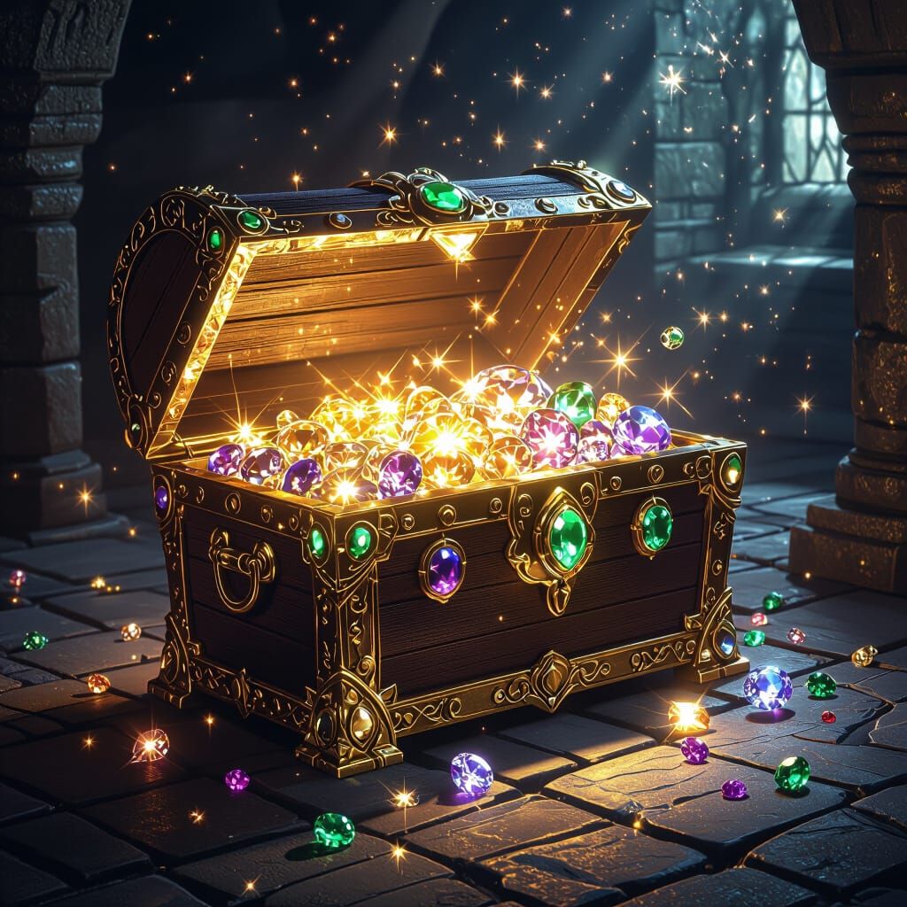 Luxurious Treasure Chest Overflowing with Magical Light
