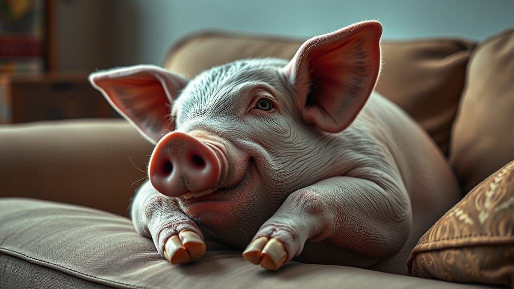 Hyperrealistic Pig Masters the Couch