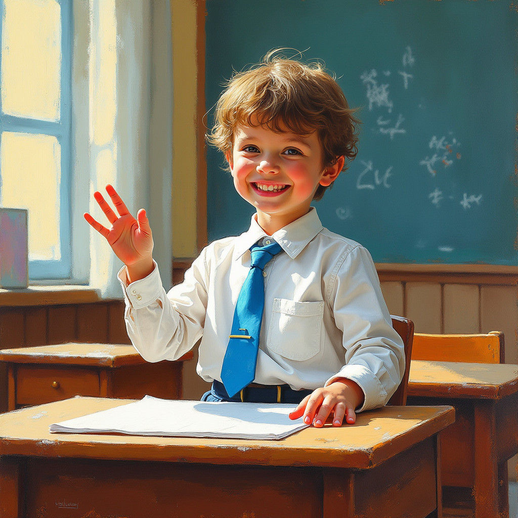 Student's Joyful Art in Impressionist Classroom