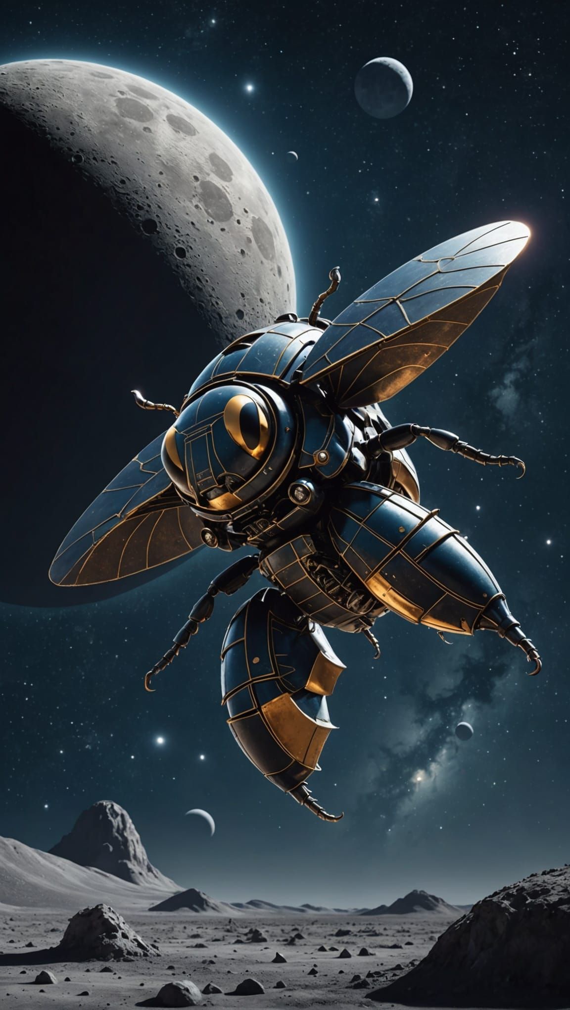 Stag Beetle Spaceship Launches from the Moon