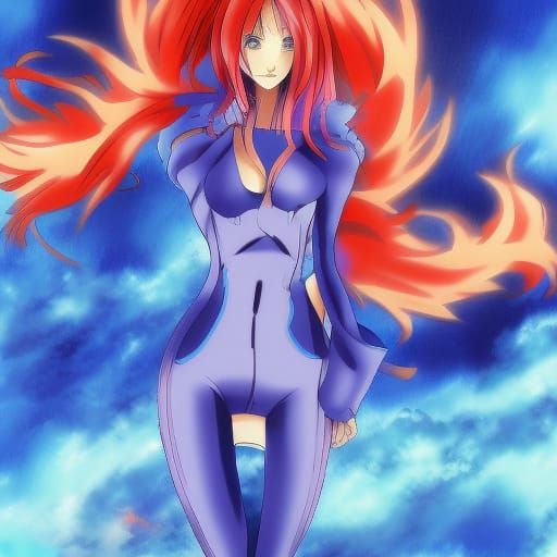 Blue Firestorm: Anime Style Digital Art