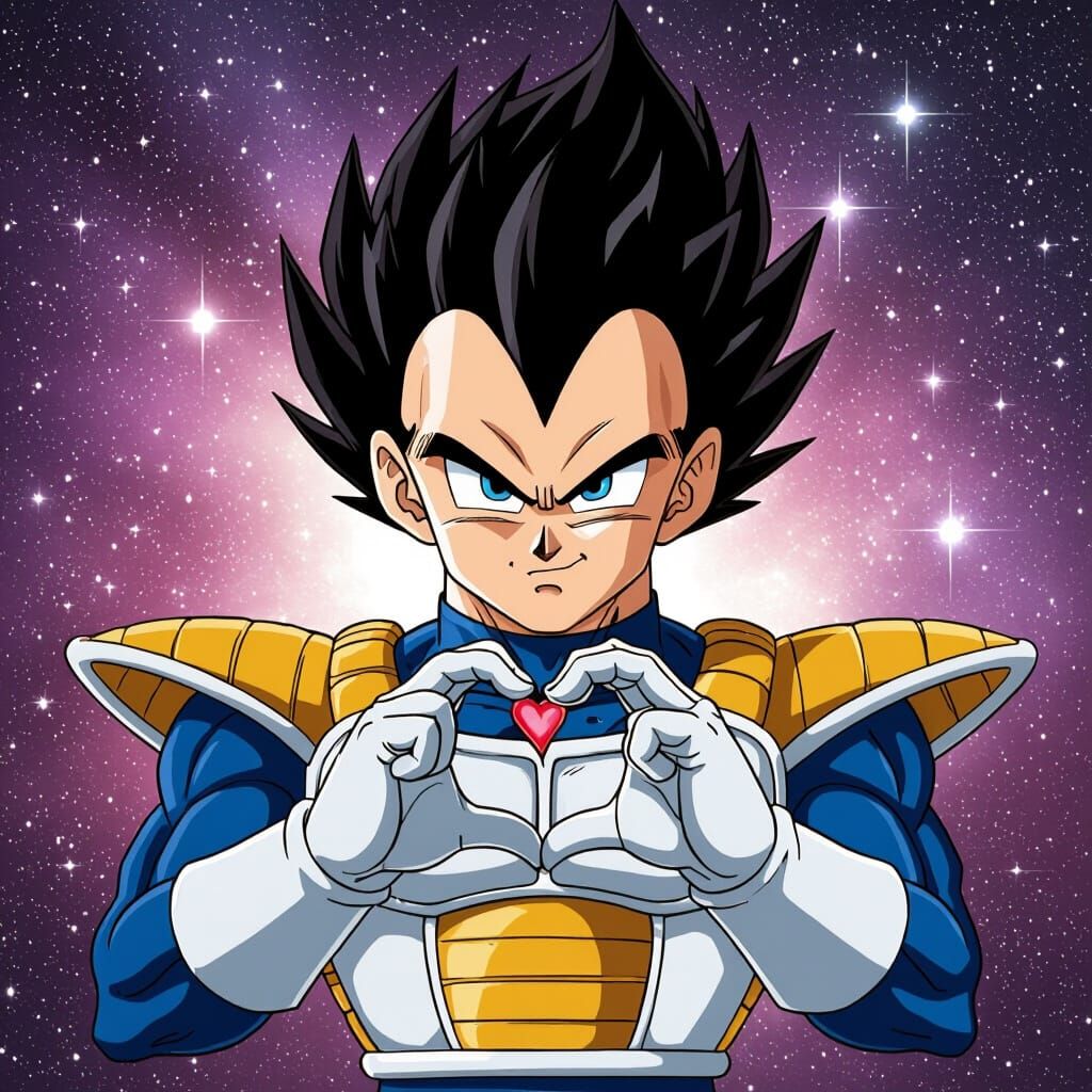 Vegeta Makes Heart in Vibrant Manga Illustration