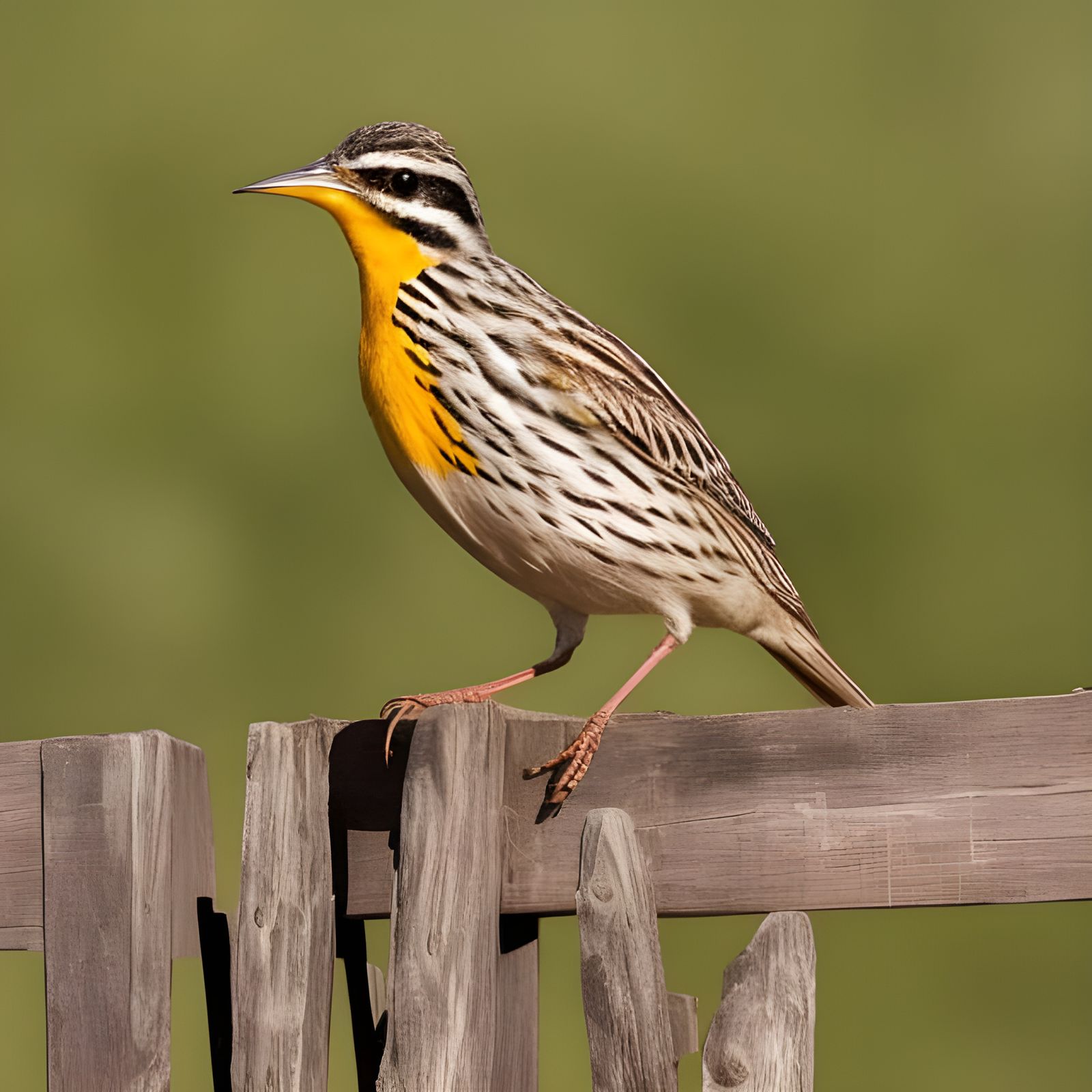 Hyperrealistic Western Meadowlark on Rail Fence