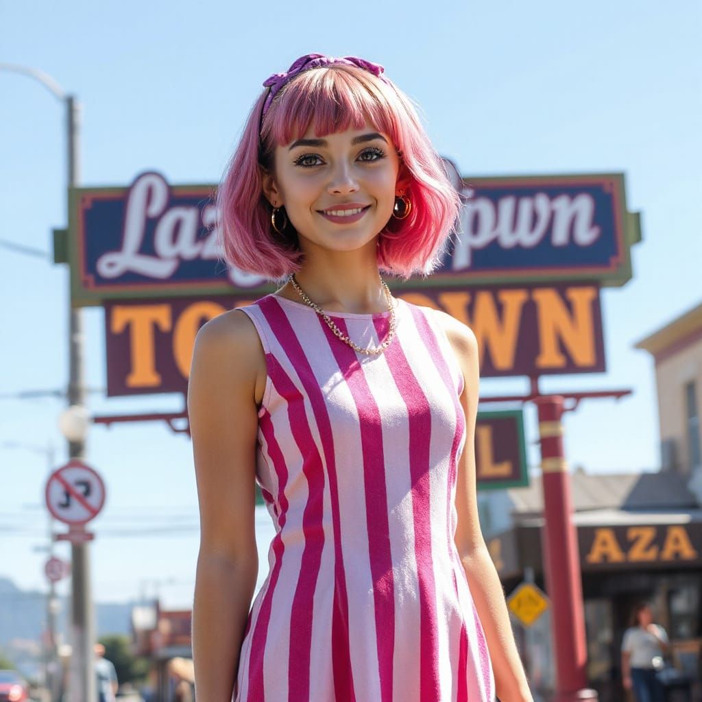 Pink-Haired Girl in Lazy Town: Ethereal Fantasy Portrait