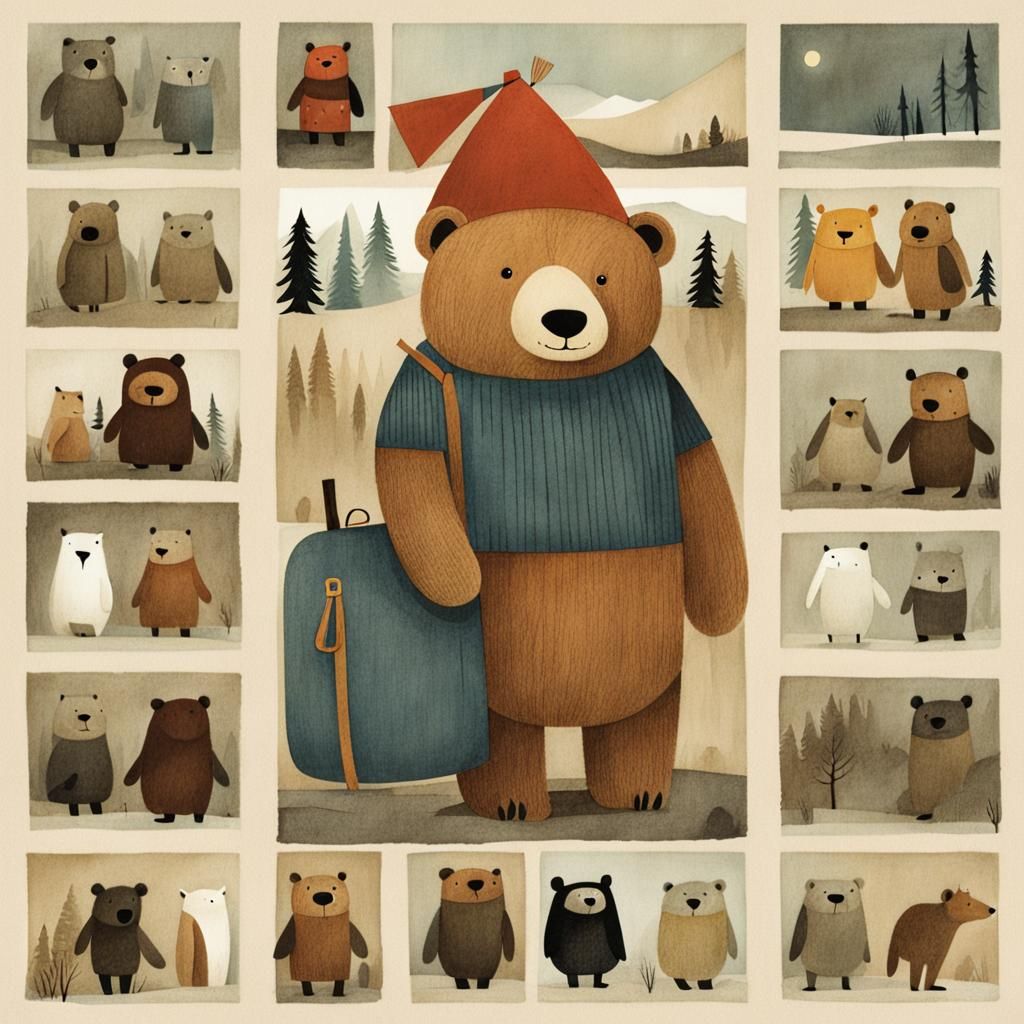 Whimsical Storybook Bear in Watercolor Style