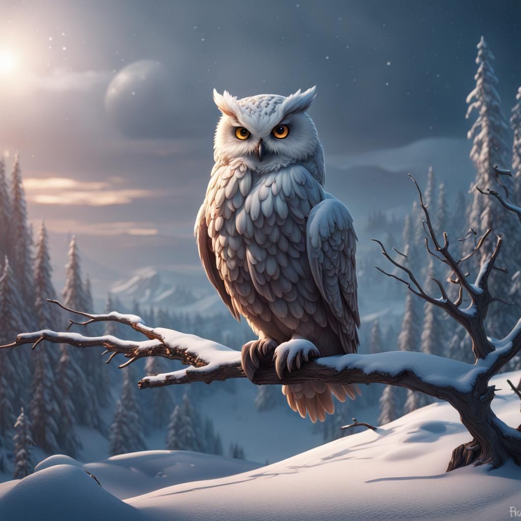 Winter Landscape with Owl: Detailed Matte Painting