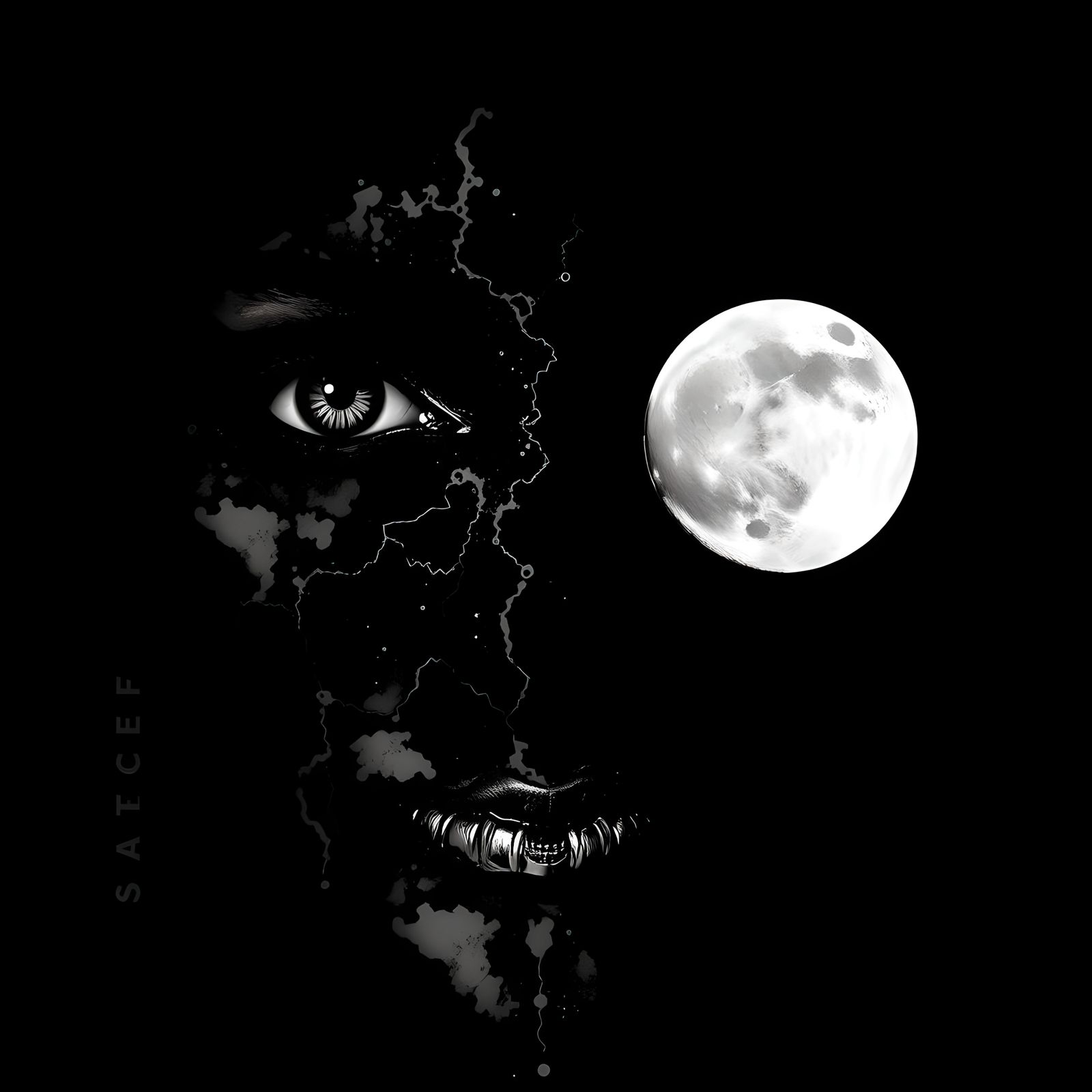 Mysterious Face in Retro Moonscape Style